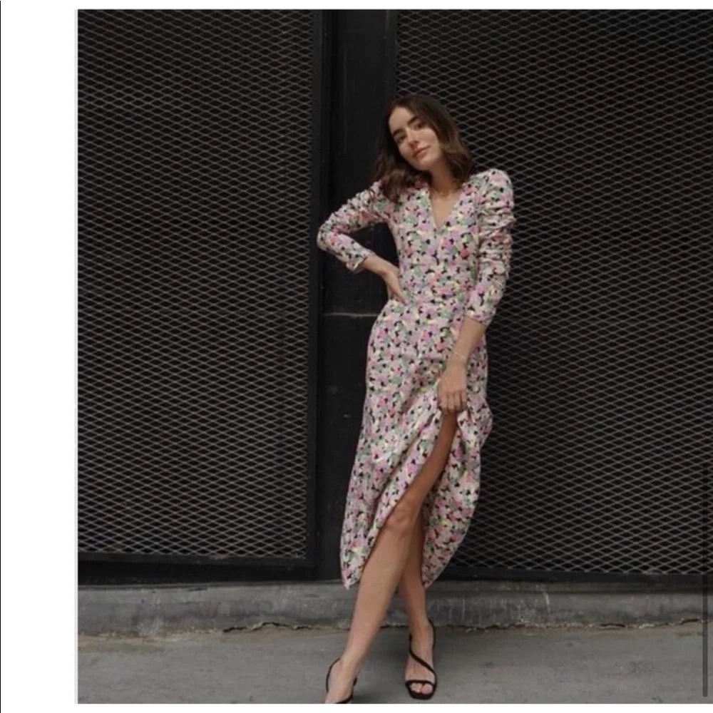 H&M Conscious Floral Print Lyocell-blend Ruched long sleeves Midi Sundress Large - Picture 7 of 15